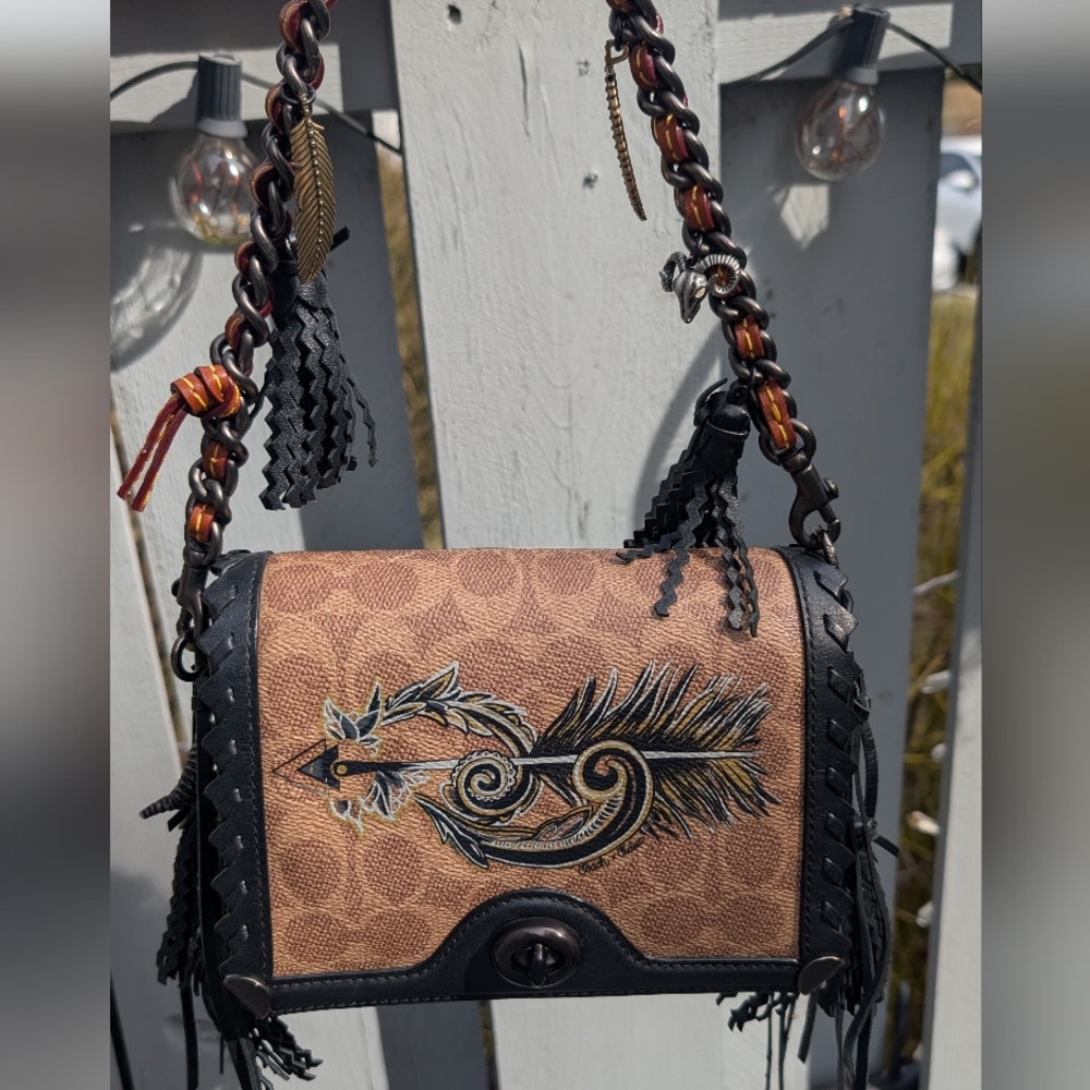 Coach Dinky19 Fringe Charms Chelsea Champlain Tattoo crossbody whipstitch 36849 - Picture 6 of 12